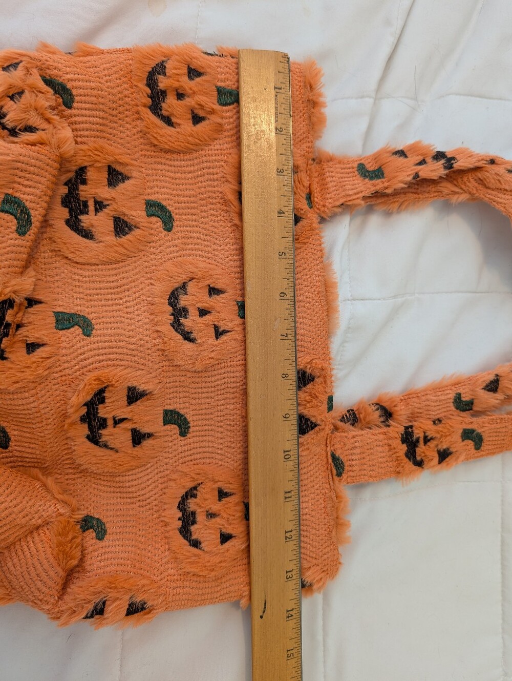 World Market Fuzzy Jack O Lantern Pumpkin Tote Bag - Picture 4 of 5